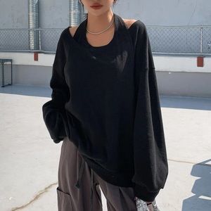 Black Rib Style Pullover Collar Sweatshirt Small